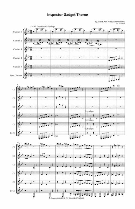 Inspector Gadget Theme For Clarinet Choir Sheet Music