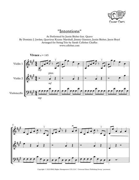 Free Sheet Music Intentions String Trio 2 Violins Cello Justin Bieber Quavo Arr Cellobat