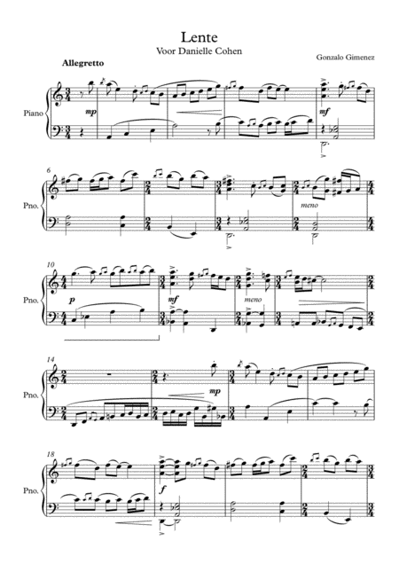 Intermediate Level Piano Piece Lente Sheet Music