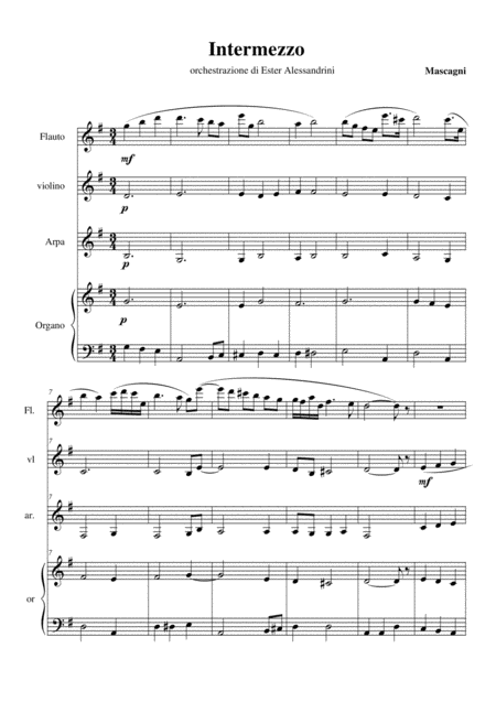 Free Sheet Music Intermezzo Da Cavalleria Rusticana Quartet Con Organo