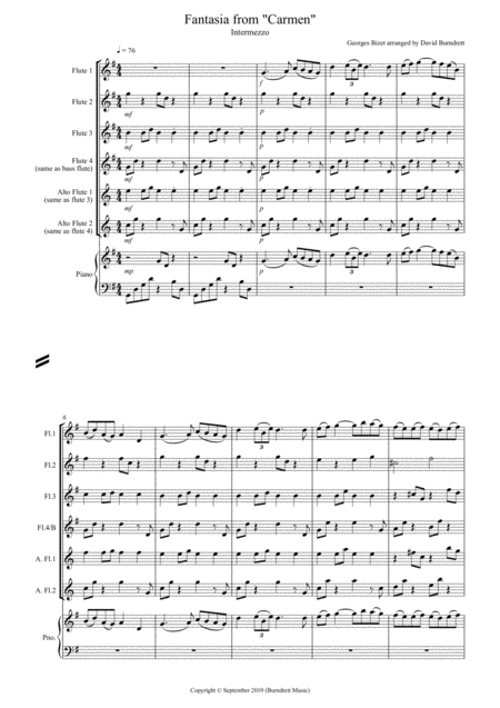 Intermezzo Fantasia From Carmen For Flute Quartet Sheet Music