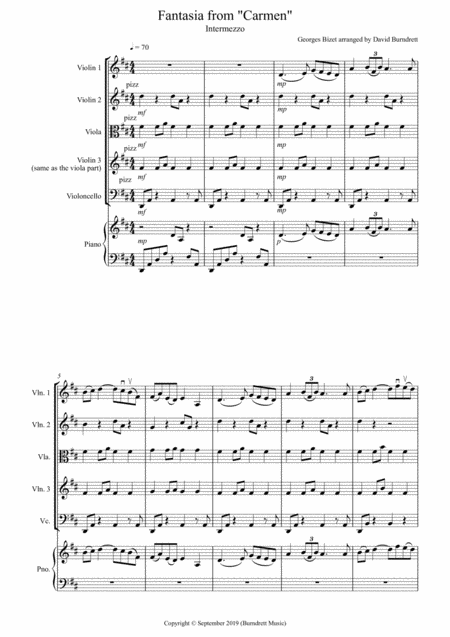 Intermezzo Fantasia From Carmen For String Quartet Sheet Music