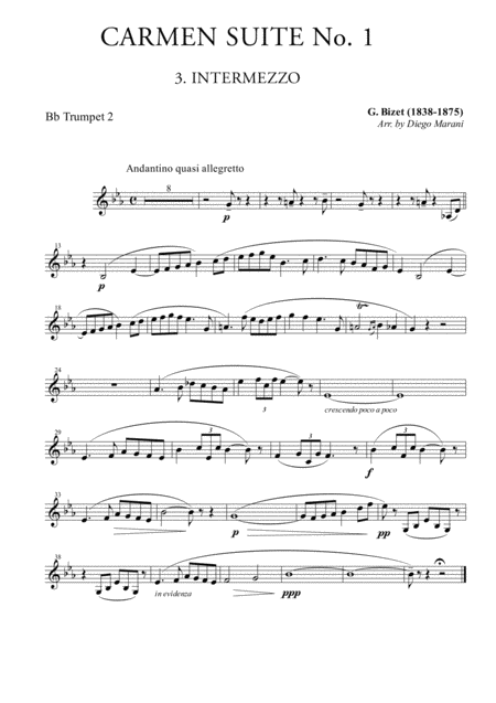 Intermezzo From Carmen Suite For Brass Quintet Sheet Music