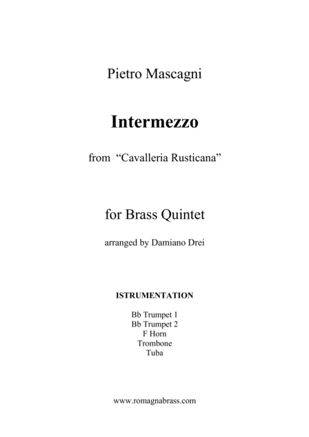 Intermezzo From Cavalleria Rusticana Brass Quintet Sheet Music