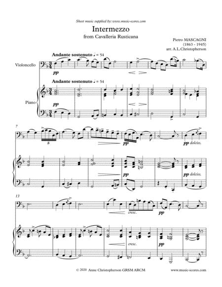 Intermezzo From Cavalleria Rusticana Cello And Piano Sheet Music