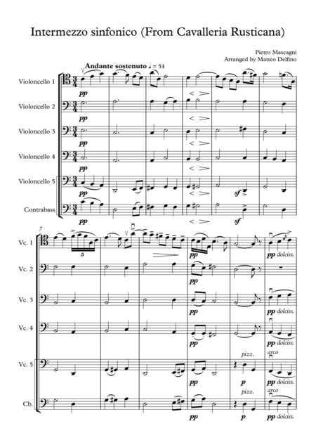 Free Sheet Music Intermezzo From Cavalleria Rusticana Cello Quartet