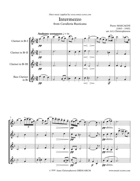 Intermezzo From Cavalleria Rusticana Clarinet Quartet Sheet Music