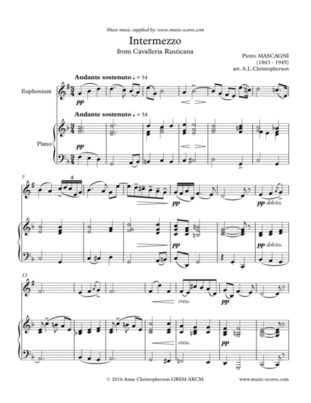 Free Sheet Music Intermezzo From Cavalleria Rusticana Euphonium And Piano