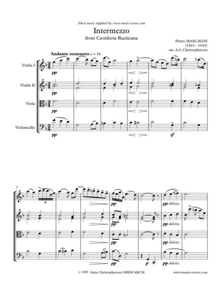 Intermezzo From Cavalleria Rusticana String Quartet Sheet Music