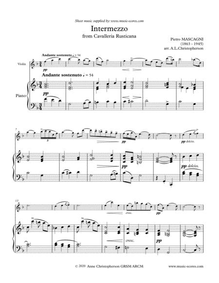 Free Sheet Music Intermezzo From Cavalleria Rusticana Violin And Piano