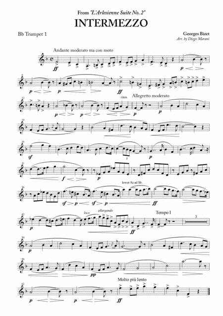 Intermezzo From L Arlesienne Suite No 2 For Brass Quartet Sheet Music