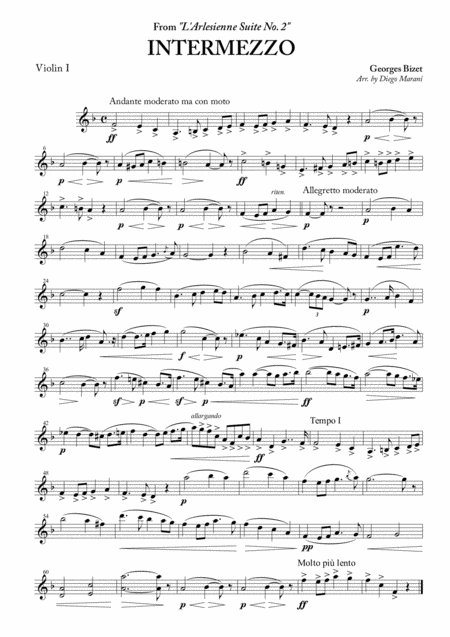 Intermezzo From L Arlesienne Suite No 2 For String Quartet Sheet Music