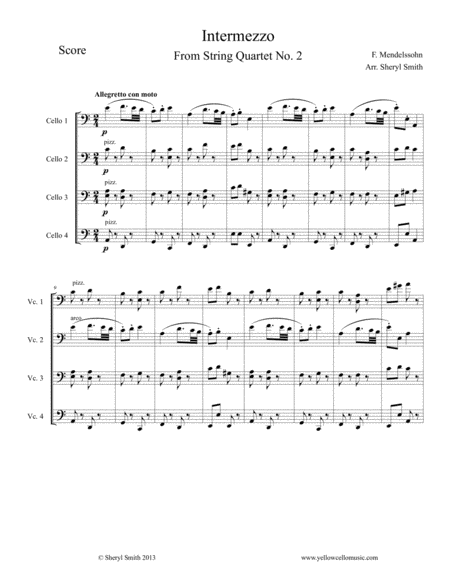 Free Sheet Music Intermezzo From String Quartet No 2 For Intermediate Cello Quartet Four Cellos Op 13