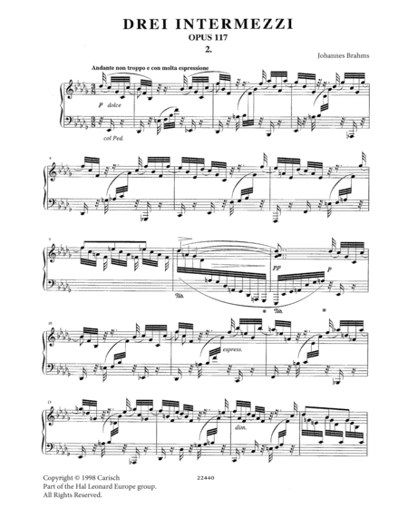 Free Sheet Music Intermezzo In B Flat Minor Op 117 No 2