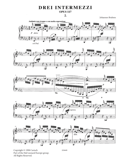 Intermezzo In B Flat Minor Op 117 No 2 Sheet Music