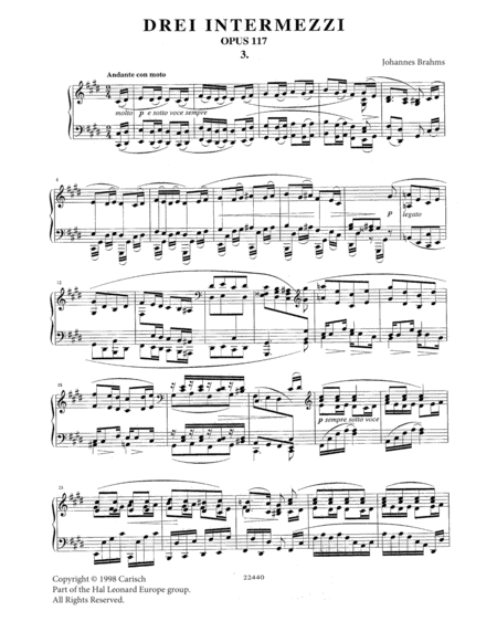 Intermezzo In C Sharp Minor Op 117 No 3 Sheet Music