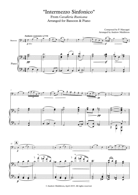 Intermezzo Sinfonico From Cavalleria Rusticana Arranged For Bassoon And Piano Sheet Music