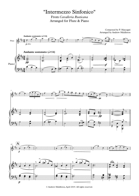 Intermezzo Sinfonico From Cavlleria Rusticana Arranged For Flute And Piano Sheet Music