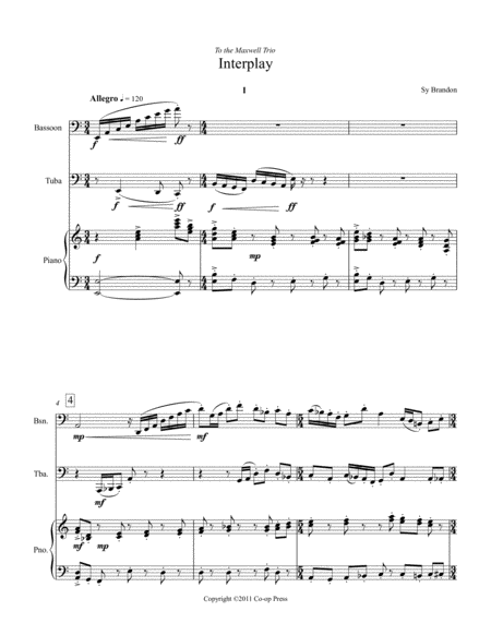 Free Sheet Music Interplay For Bassoon Trombone Euphonium Tuba Bass Clarinet And Piano