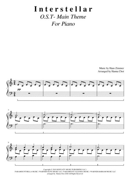 Interstellar Ot Main Theme Piano Solo Sheet Music