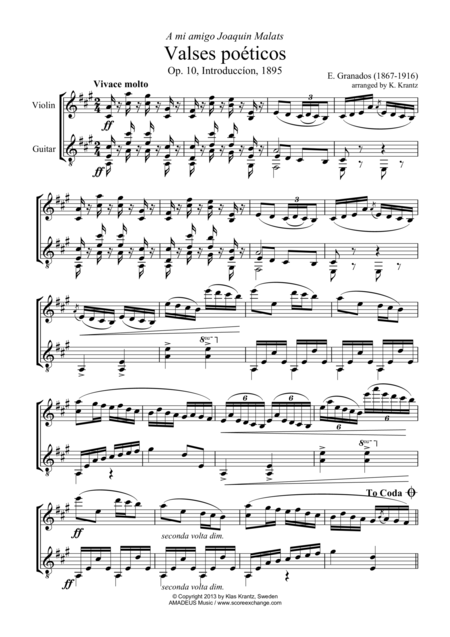 Intro From Valses Poeticos For Violin And Guitar Sheet Music