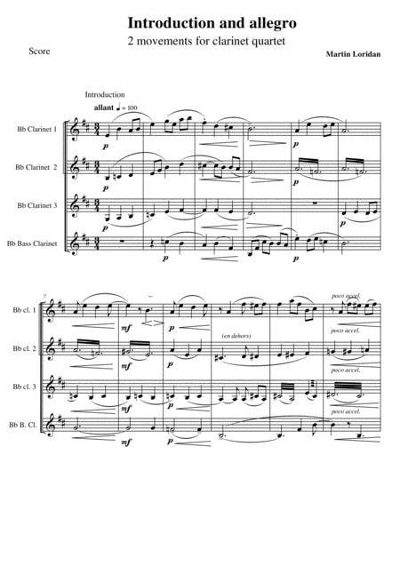 Introduction And Allegro Two Movements For Clarinet Quartet Sheet Music