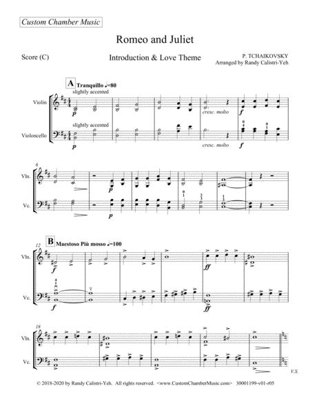 Introduction And Love Theme From Romeo And Juliet Violin Cello Duet Sheet Music