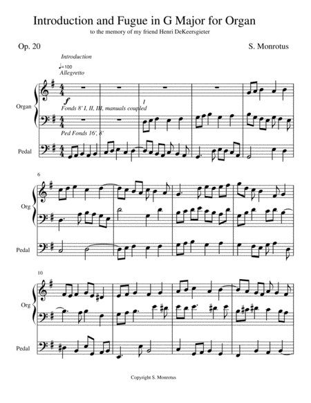 Free Sheet Music Introduction Fugue In G Major For Organ Op 20
