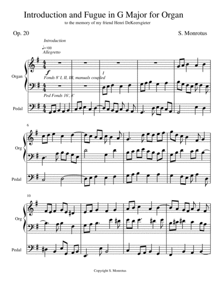 Introduction Fugue In G Major For Organ Op 20 Sheet Music