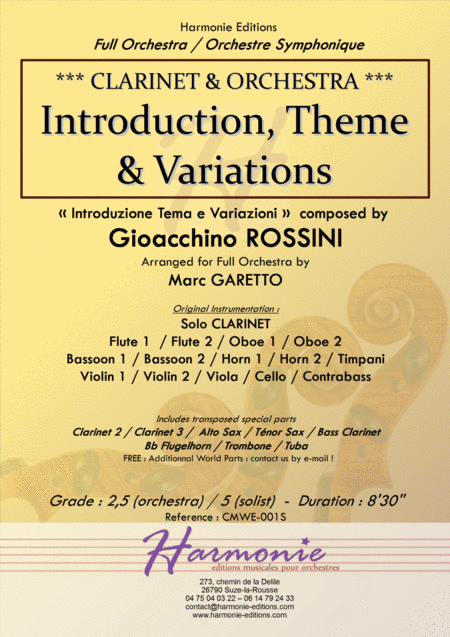 Introduction Theme Variations Rossini Clarinet Orchestra Introduzione Tema E Variazioni Sheet Music