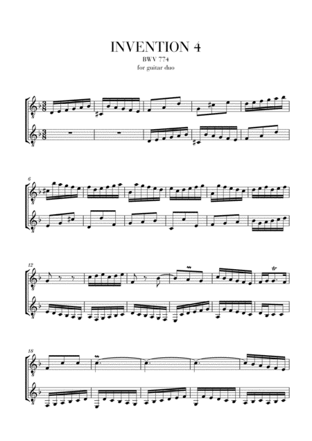 Free Sheet Music Invention 4 For Guitar Duet Bwv 774