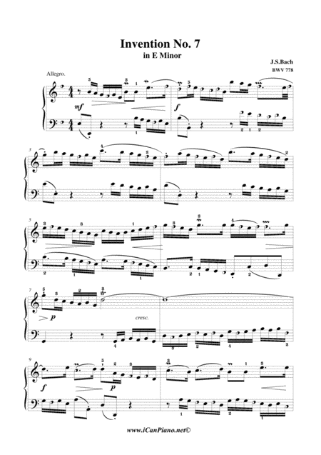 Invention 7 In Em Bwv 778 Js Bach Icanpiano Style Sheet Music