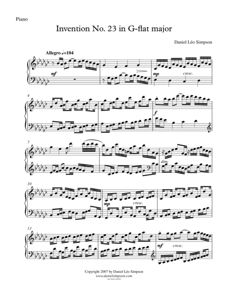 Invention No 23 In G Flat Major Sheet Music