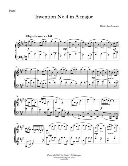 Free Sheet Music Invention No 4 In A Major