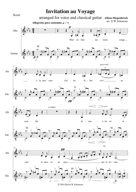 Free Sheet Music Invitation To The Journey Diepenbrock For Voice And Guitar