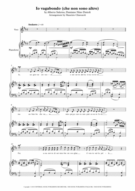 Io Vagabondo Che Non Sono Altro Sheet Music