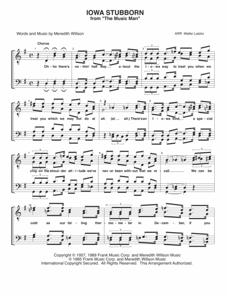 Free Sheet Music Iowa Stubborn From The Music Man