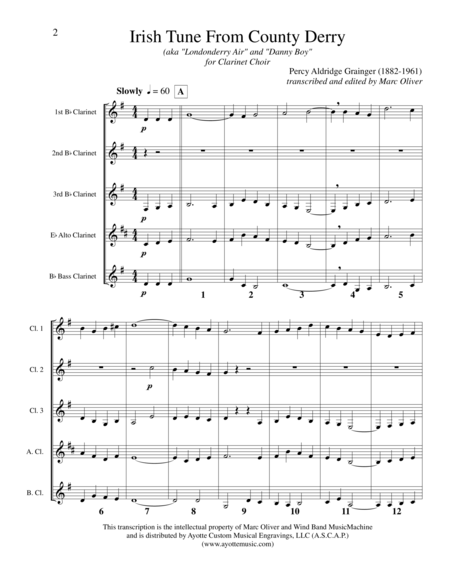 Irish Tune From County Derry For Clarinet Quartet Sheet Music