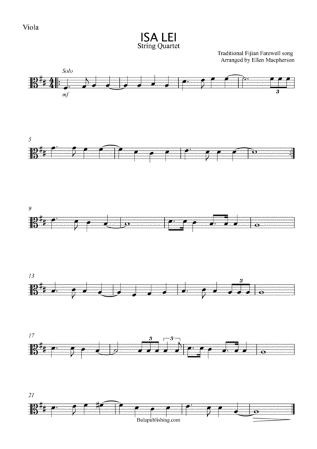 Isa Lei String Quartet Sheet Music