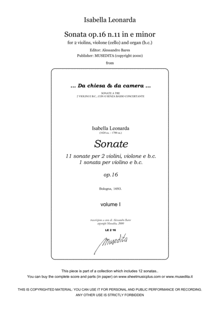 Free Sheet Music Isabella Leonarda Sonata Op 16 N 11 In E Minor