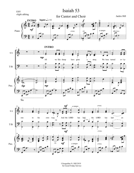 Isaiah 53 For Cantor And Choir Sheet Music