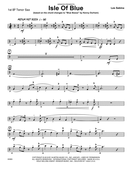 Isle Of Blue Based On The Chord Changes To Blue Bossa 1st Tenor Saxophone Sheet Music