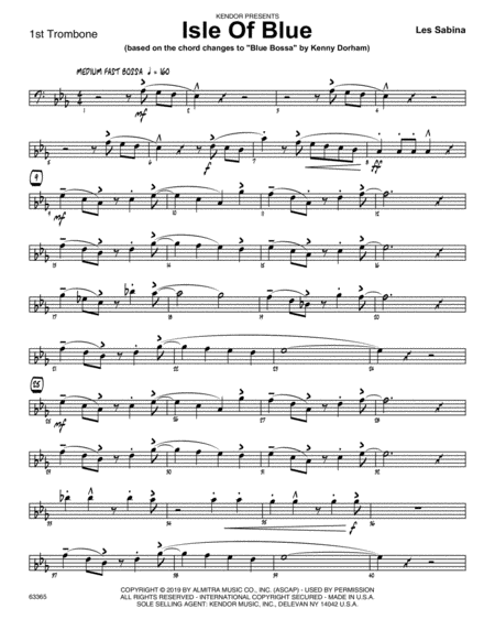 Isle Of Blue Based On The Chord Changes To Blue Bossa 1st Trombone Sheet Music