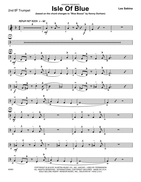 Isle Of Blue Based On The Chord Changes To Blue Bossa 2nd Bb Trumpet Sheet Music