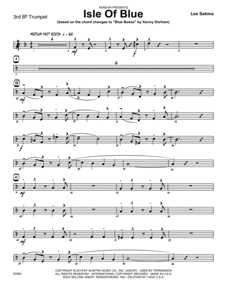 Isle Of Blue Based On The Chord Changes To Blue Bossa 3rd Bb Trumpet Sheet Music