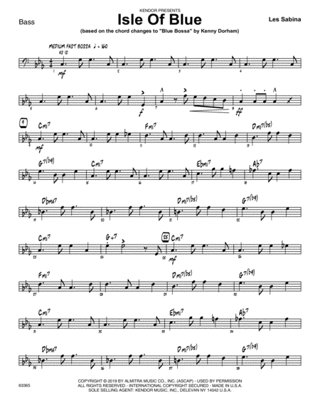 Isle Of Blue Based On The Chord Changes To Blue Bossa Bass Sheet Music