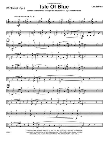 Isle Of Blue Based On The Chord Changes To Blue Bossa Bb Clarinet Sheet Music