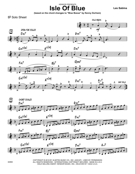 Isle Of Blue Based On The Chord Changes To Blue Bossa Bb Solo Sheet Sheet Music