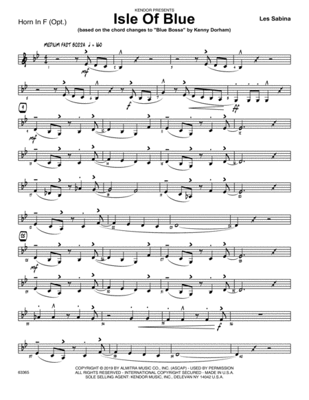 Isle Of Blue Based On The Chord Changes To Blue Bossa Horn In F Sheet Music