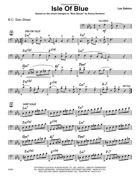 Isle Of Blue Based On The Chord Changes To Blue Bossa Sample Solo Bass Clef Instr Sheet Music